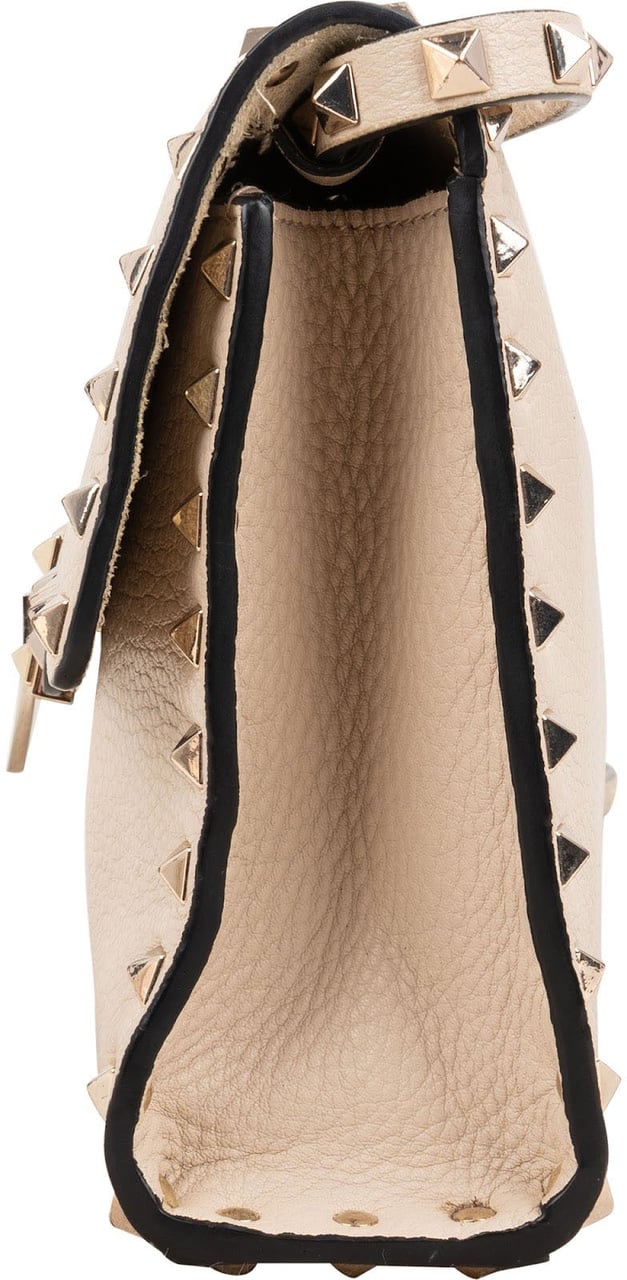 Valentino Garavani Grained Leather Rockstud Flap Crossbody Bag Beige