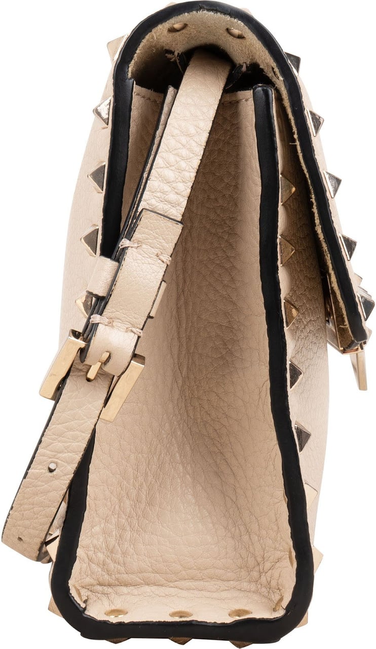 Valentino Garavani Grained Leather Rockstud Flap Crossbody Bag Beige
