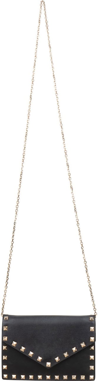 Valentino Garavani Leather Rockstud Envelope Wallet On Chain Crossbody Bag Zwart