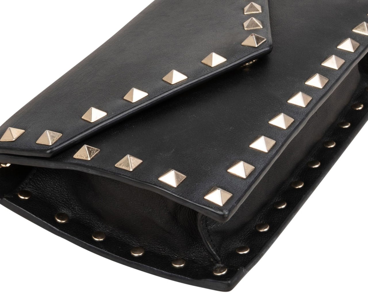 Valentino Garavani Leather Rockstud Envelope Wallet On Chain Crossbody Bag Zwart