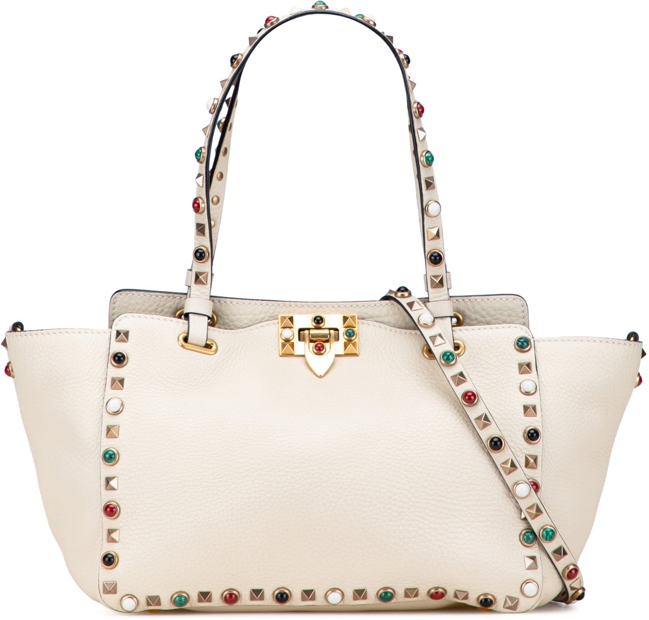 Valentino Small Leather Rockstud Rolling Trapeze Satchel Wit
