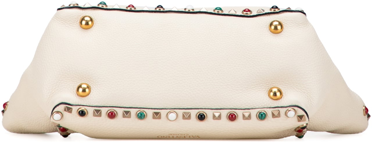 Valentino Small Leather Rockstud Rolling Trapeze Satchel Wit