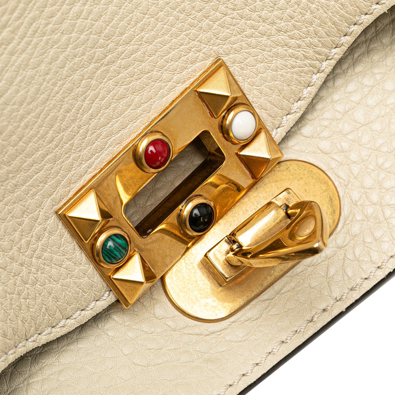 Valentino Small Leather Rockstud Rolling Trapeze Satchel Wit