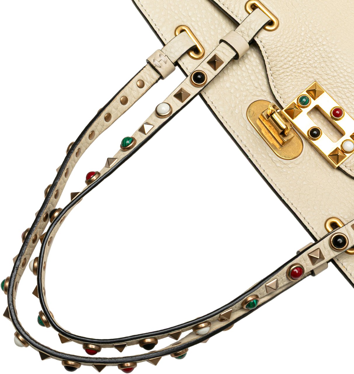 Valentino Small Leather Rockstud Rolling Trapeze Satchel Wit