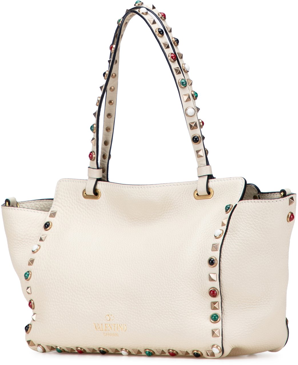 Valentino Small Leather Rockstud Rolling Trapeze Satchel Wit