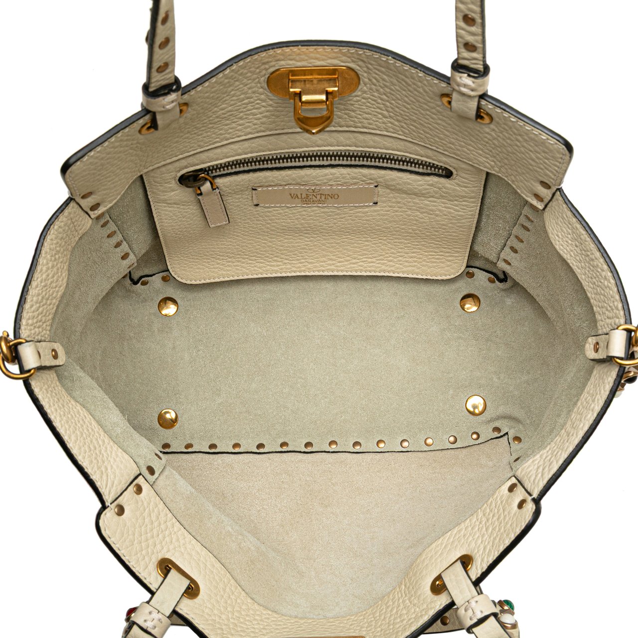 Valentino Small Leather Rockstud Rolling Trapeze Satchel Wit