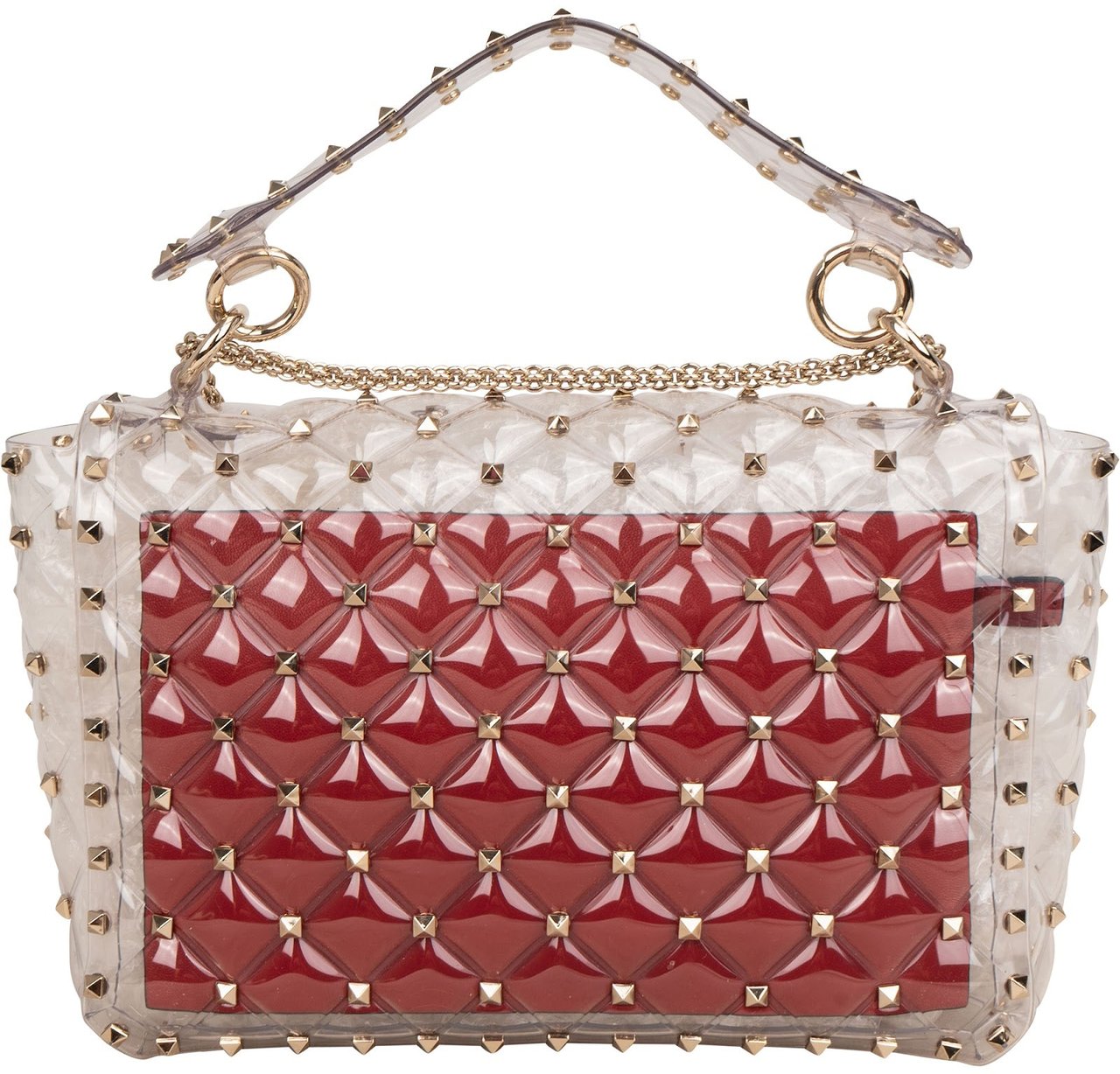 Valentino Garavani PVC Rockstud Spike Flap Crossbody Handbag Goud