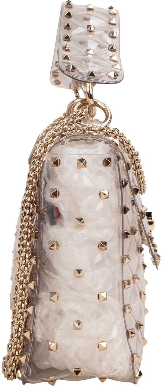 Valentino Garavani PVC Rockstud Spike Flap Crossbody Handbag Goud