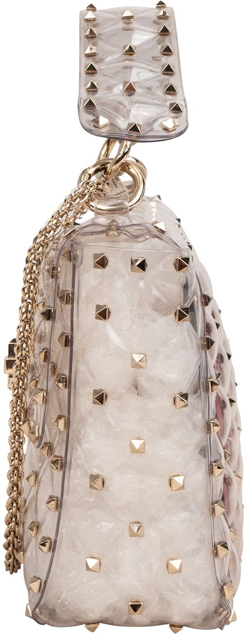Valentino Garavani PVC Rockstud Spike Flap Crossbody Handbag Goud