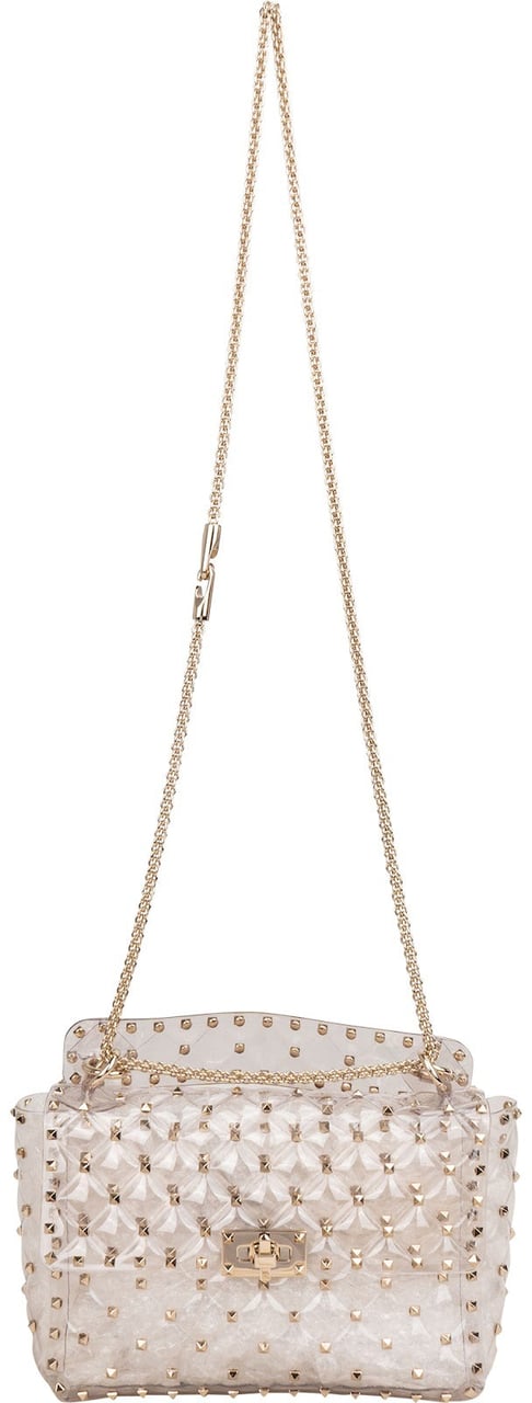 Valentino Garavani PVC Rockstud Spike Flap Crossbody Handbag Goud