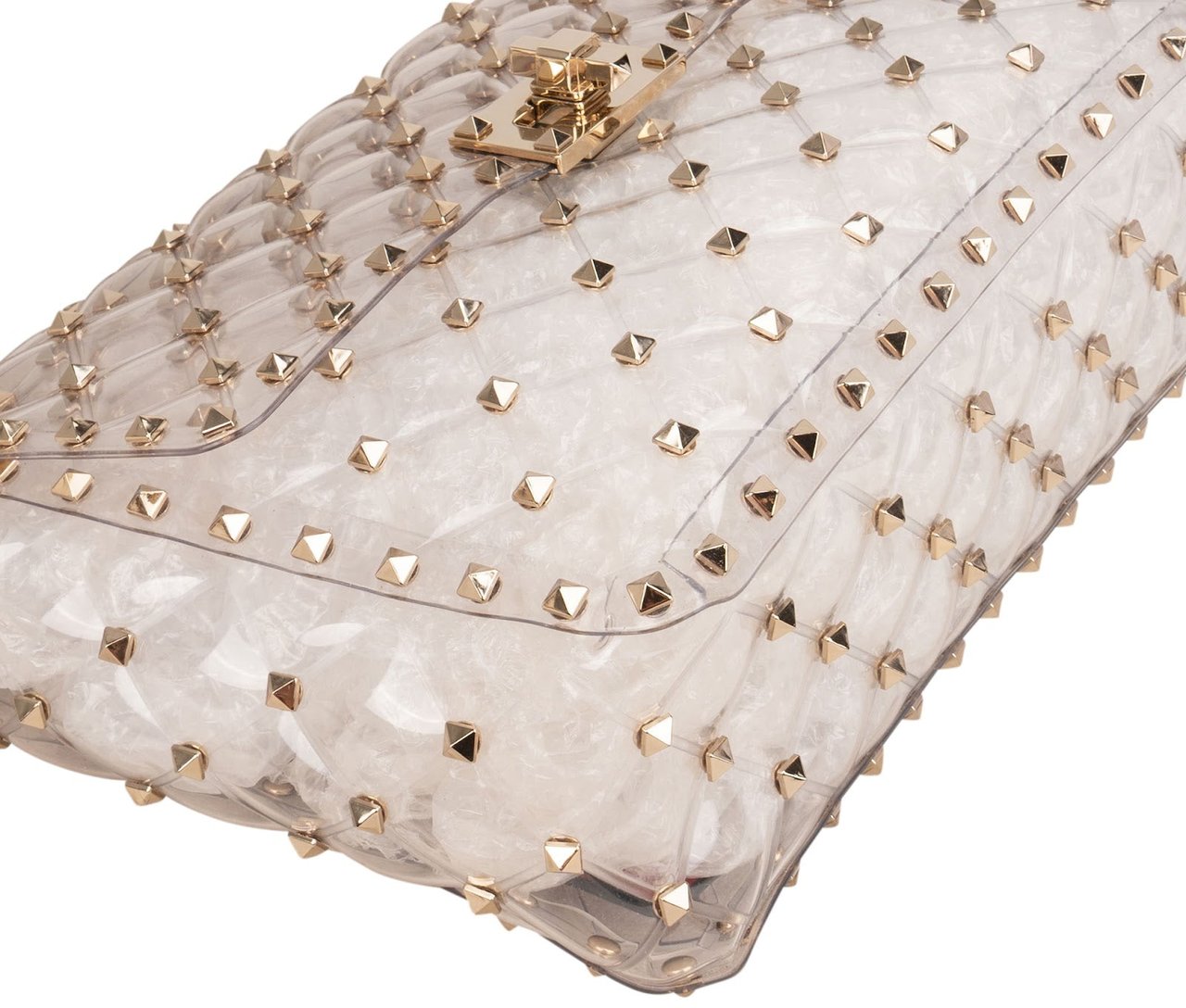 Valentino Garavani PVC Rockstud Spike Flap Crossbody Handbag Goud