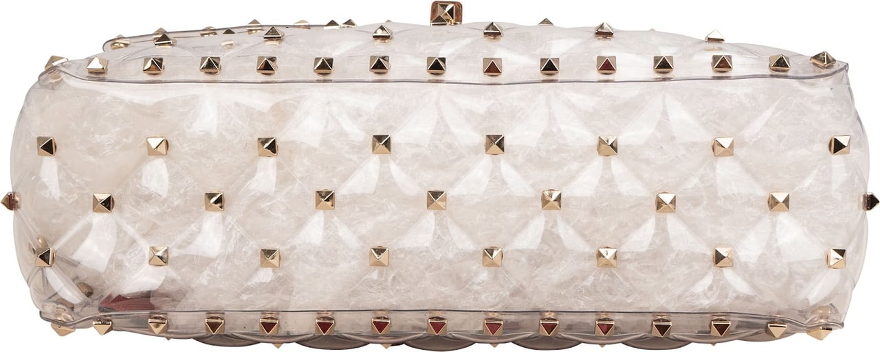 Valentino Garavani PVC Rockstud Spike Flap Crossbody Handbag Goud