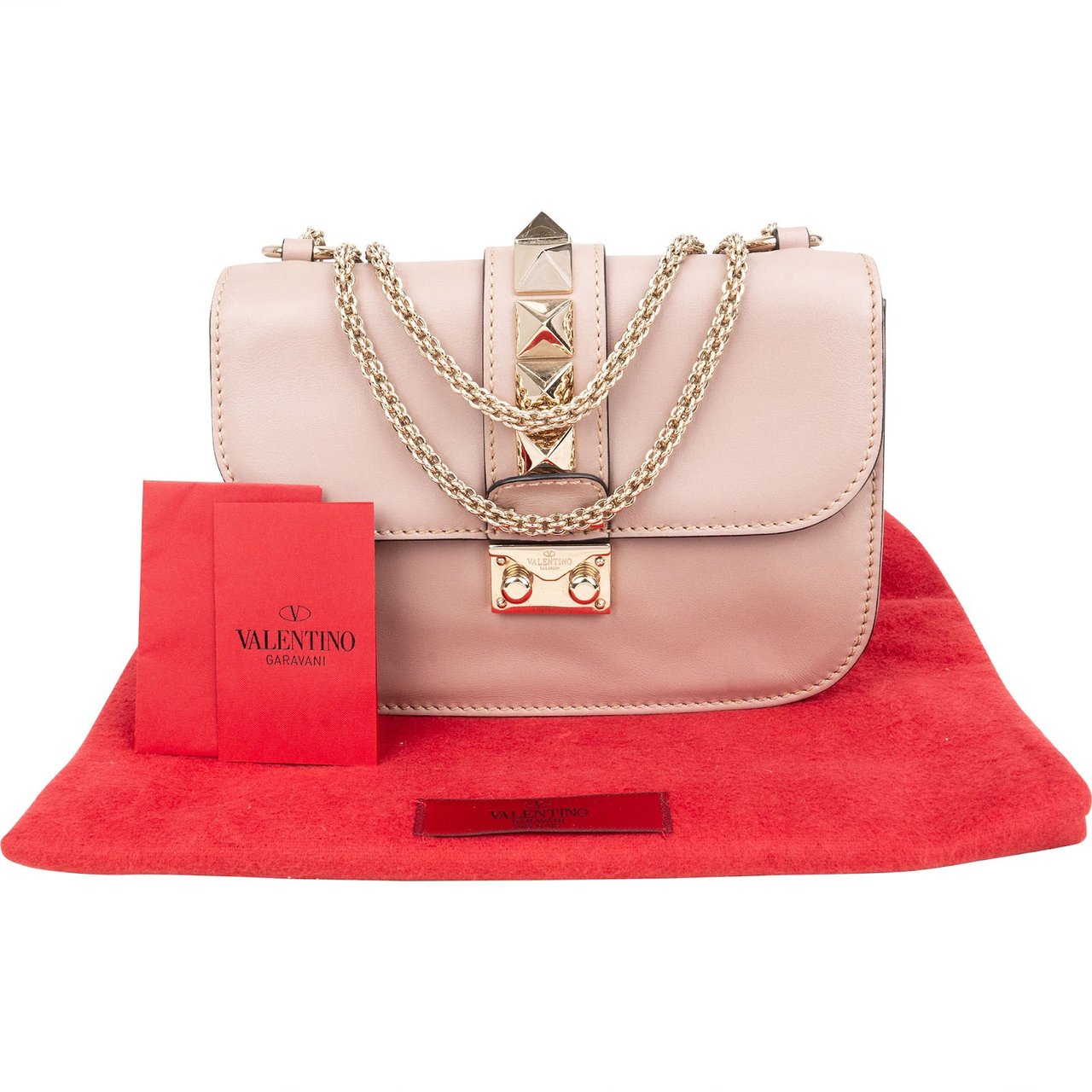 Valentino Garavani Calfskin Rockstud Small Chain Crossbody Bag Rood