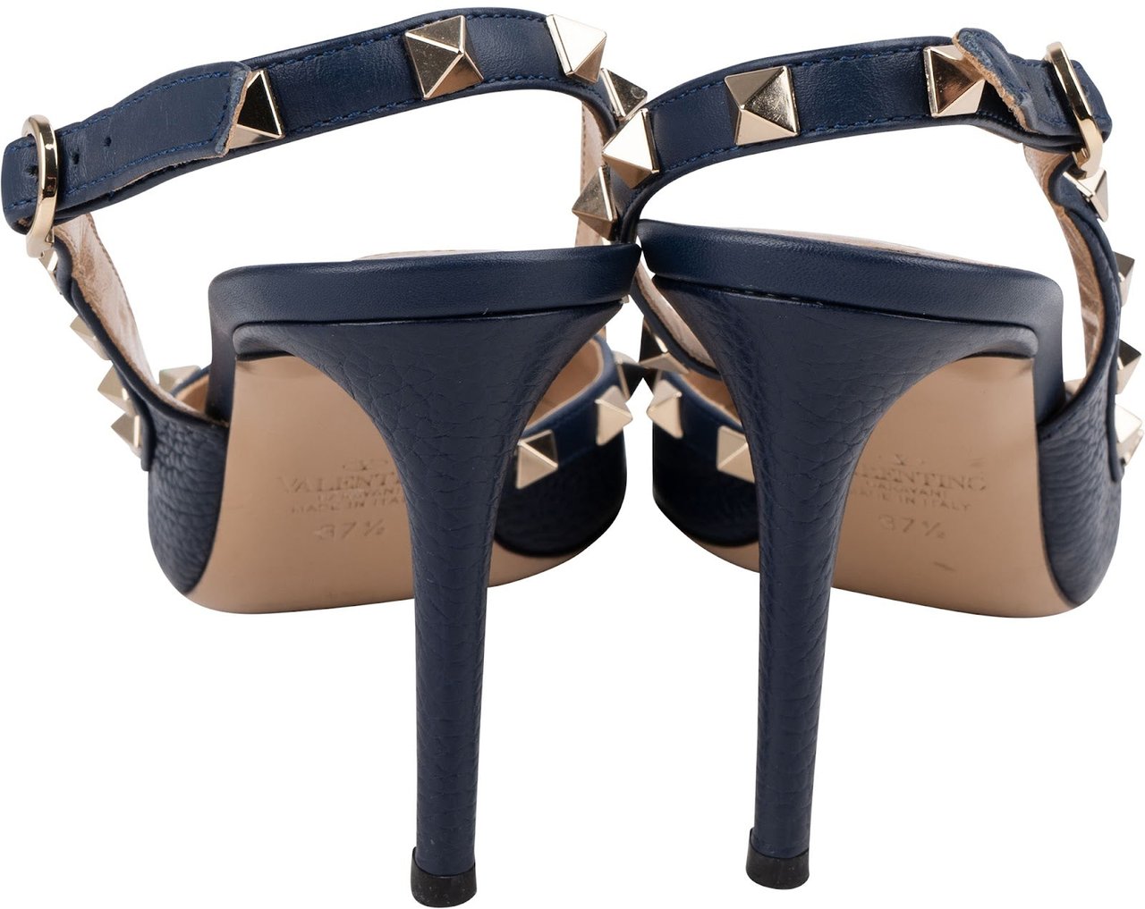 Valentino Garavani Grained Navy Calfskin Rockstud Slingback Pumps (37,5) Navy