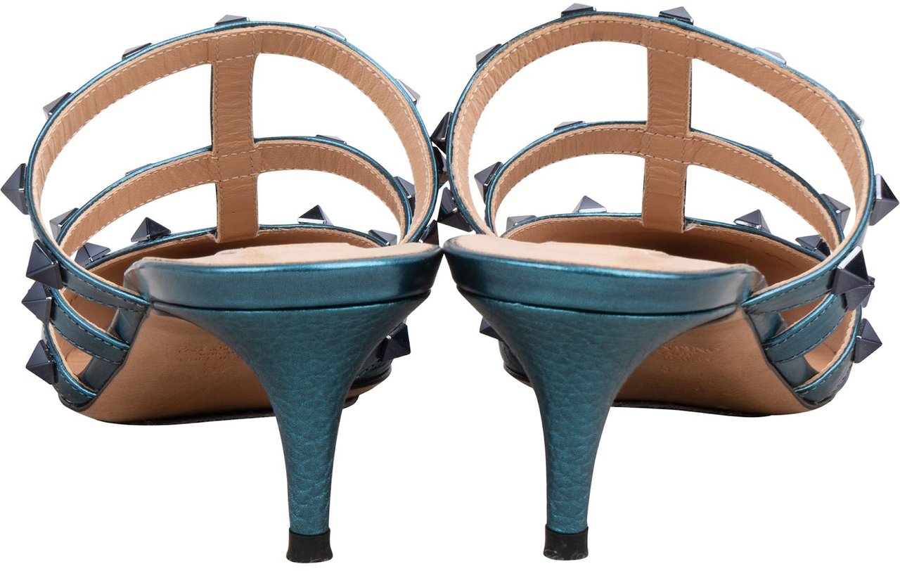 Valentino Garavani Metallic Leather Rockstud Kitten Heels (37) Divers