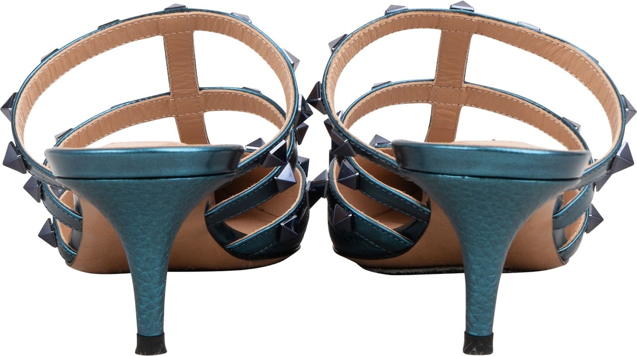 Valentino Garavani Metallic Leather Rockstud Kitten Heels (37) Divers