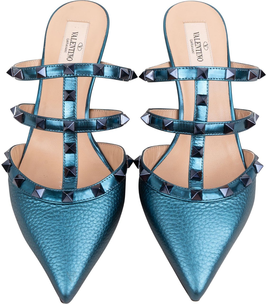 Valentino Garavani Metallic Leather Rockstud Kitten Heels (37) Divers