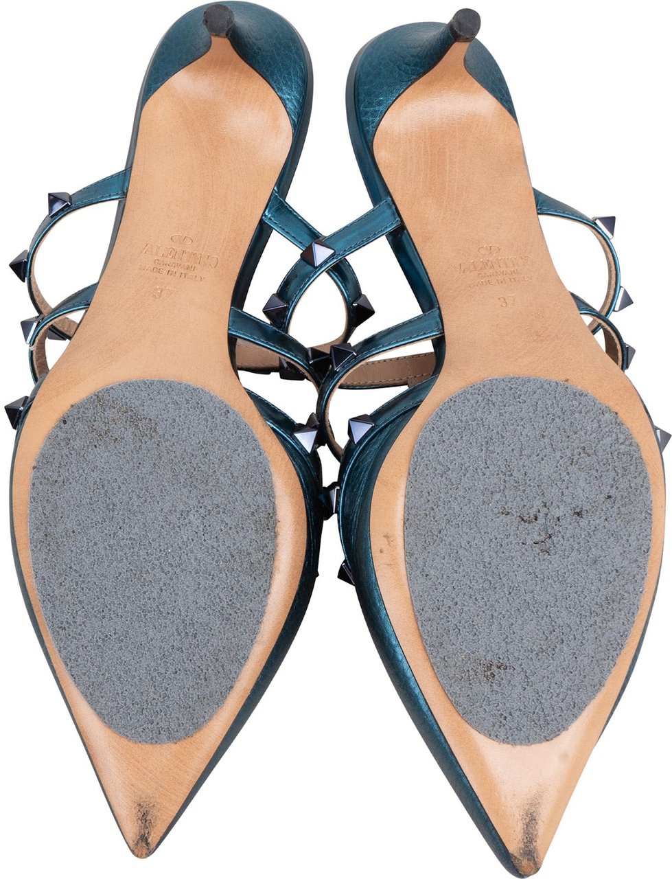 Valentino Garavani Metallic Leather Rockstud Kitten Heels (37) Divers