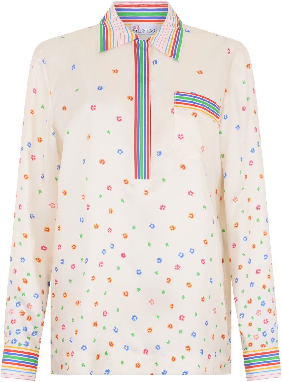 Valentino Elegant cream colored blouse with long sleeves and pocket Neutraal