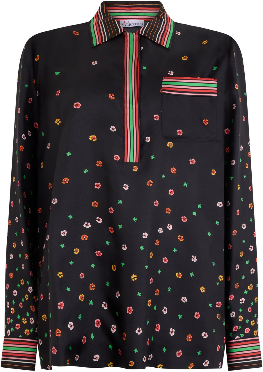 Valentino Elegant black blouse with floral print Zwart