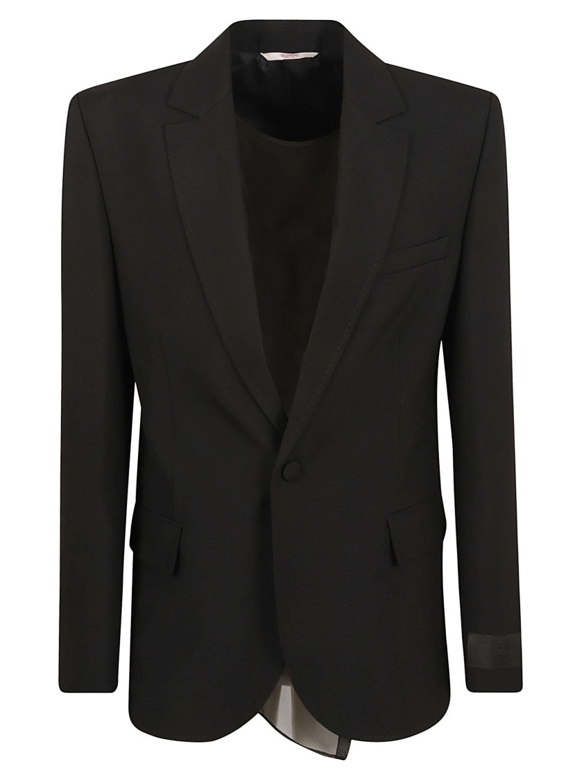 Valentino Tailored Black Wool Jacket With Notched Lapels Zwart