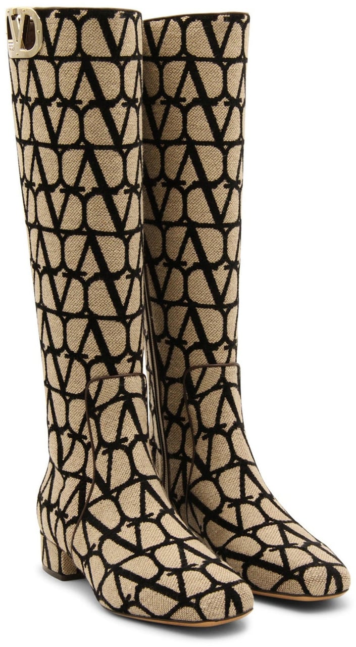 Valentino Valentino Garavani Canvas Logo Boots Beige