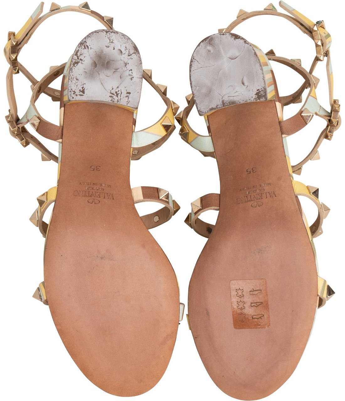 Valentino Multicolor Leather Rockstud Caged Block Heel Sandals (35) Divers