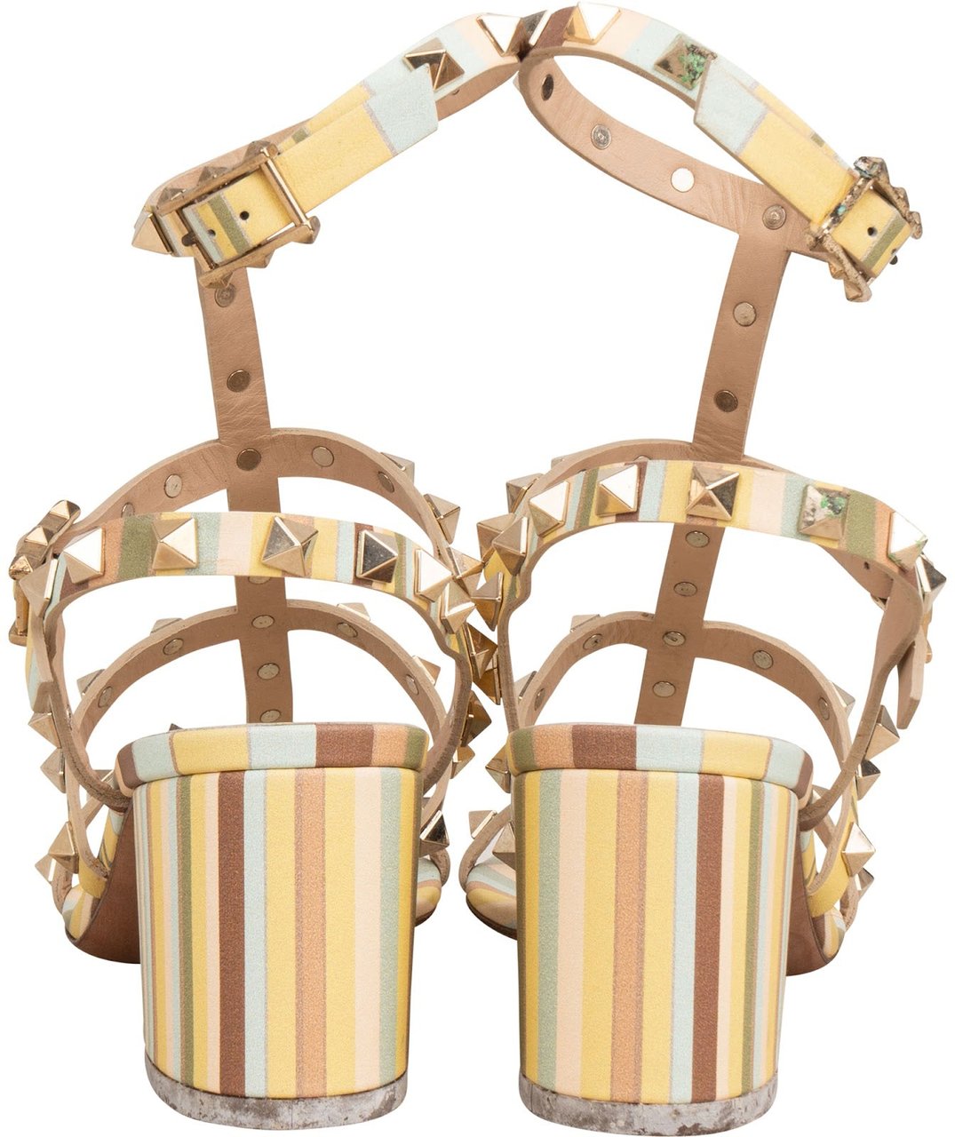 Valentino Multicolor Leather Rockstud Caged Block Heel Sandals (35) Divers
