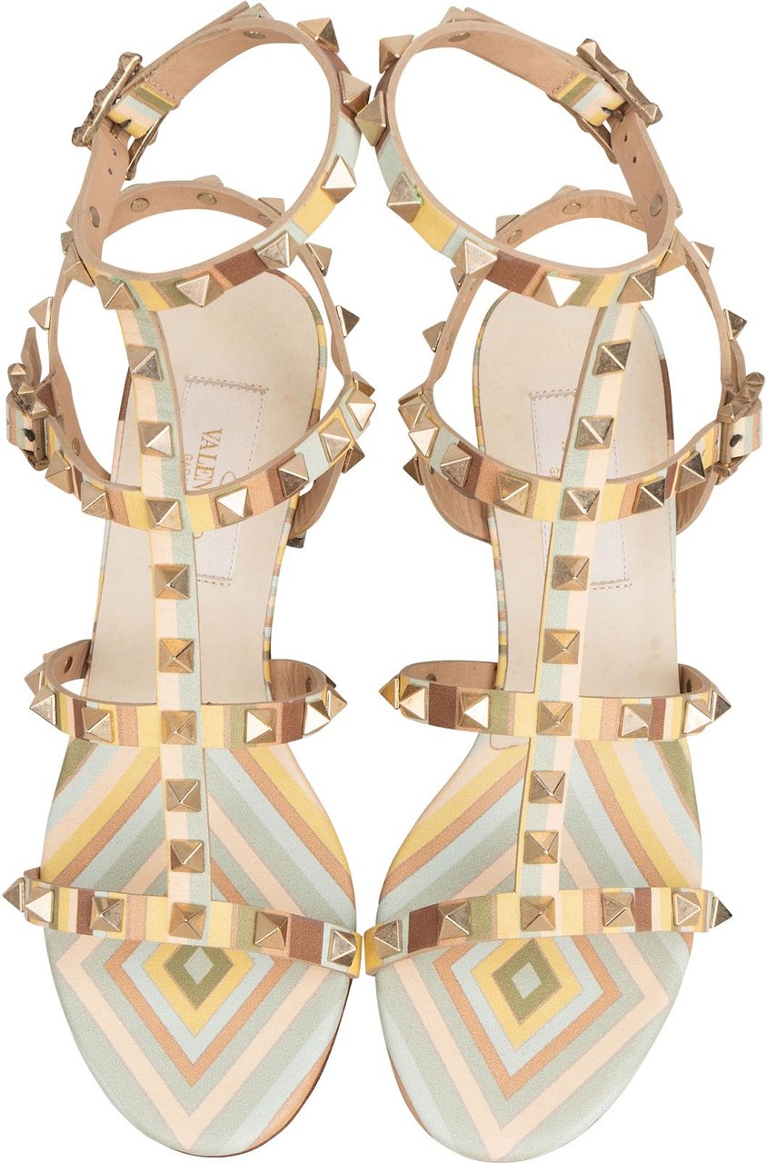 Valentino Multicolor Leather Rockstud Caged Block Heel Sandals (35) Divers