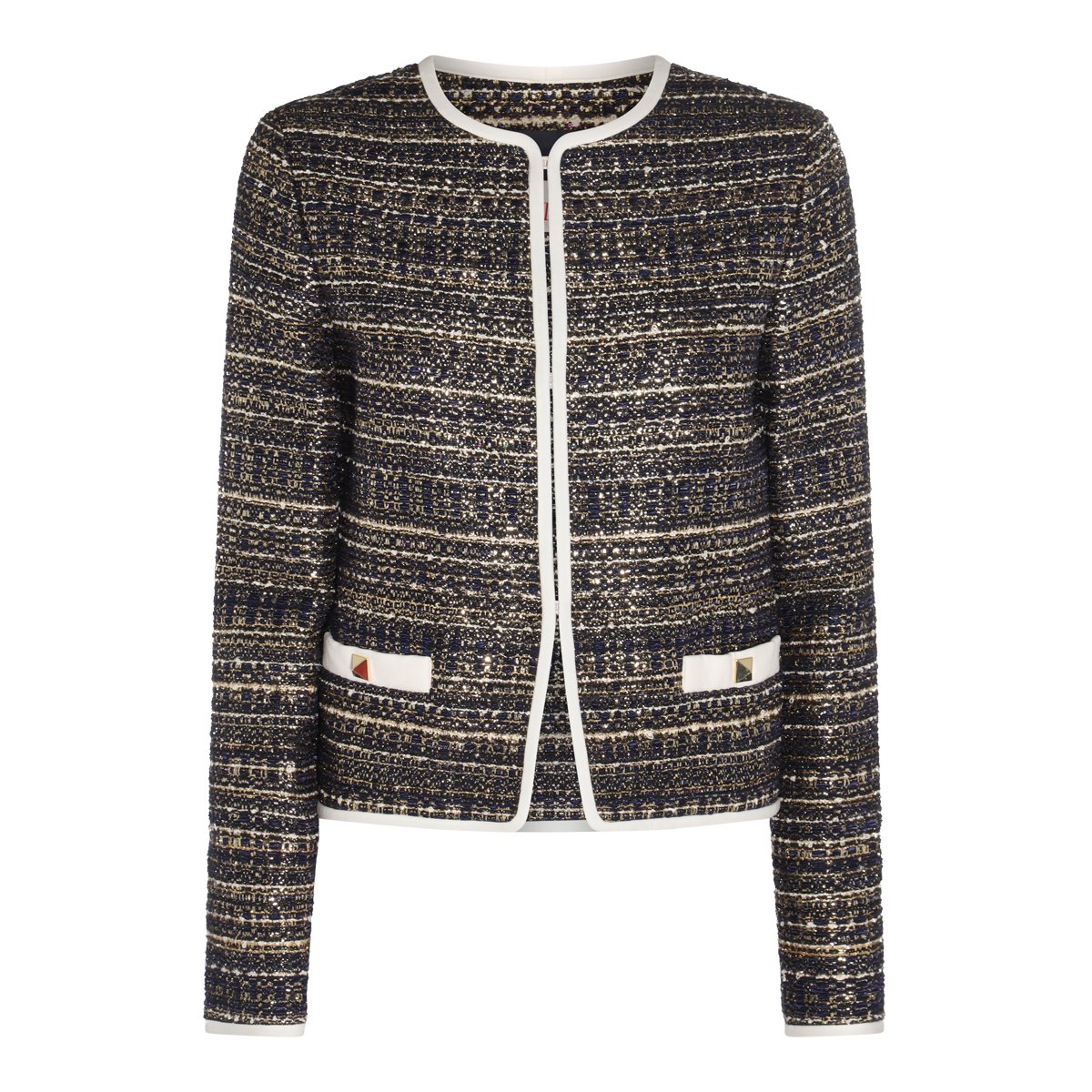 Valentino Blue Tweed Cropped Line Blazer Grijs