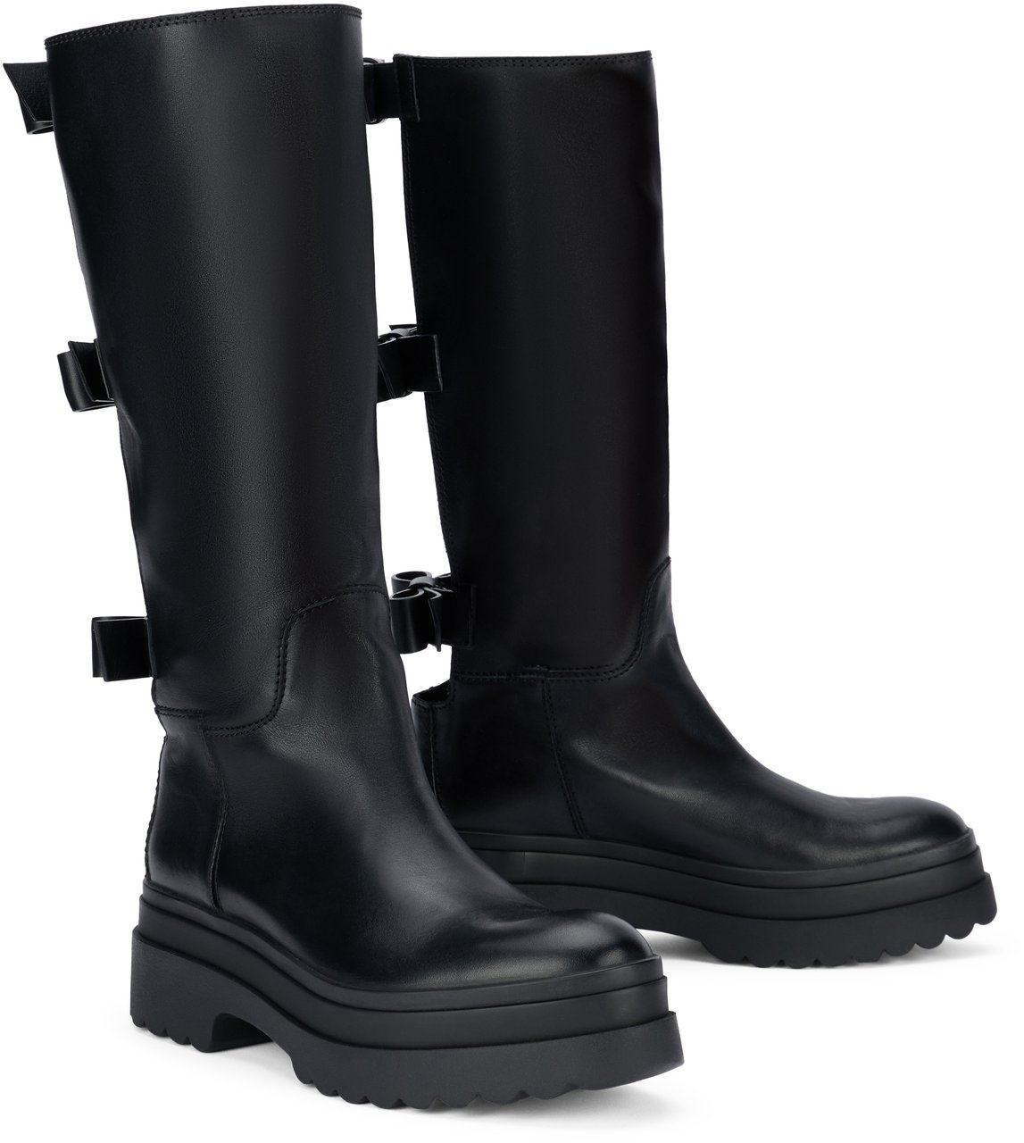 Valentino High black boot with opening at the back from a refined design. Zwart