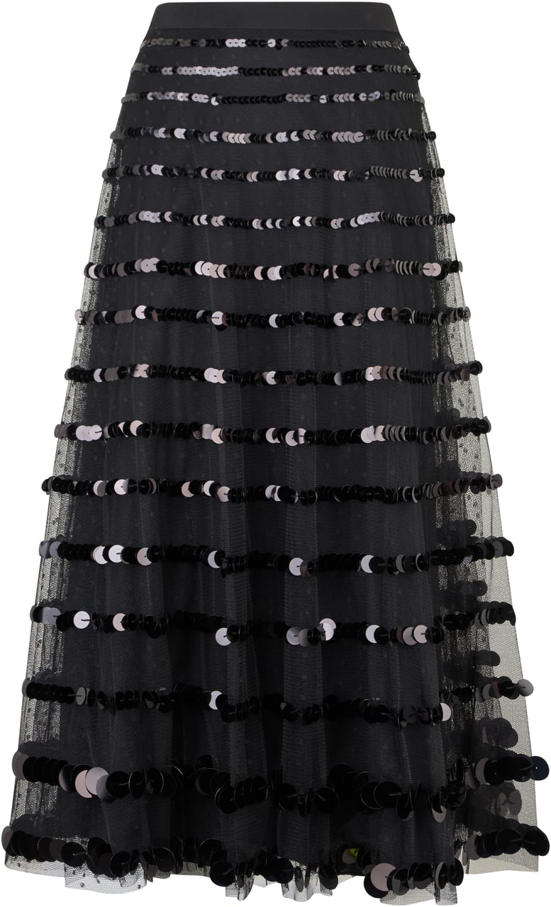 Valentino Long black skirt with tulle and sequins, elegant and refined. Zwart