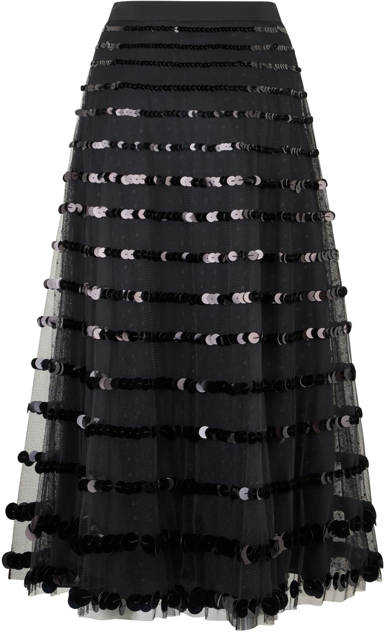 Valentino Long black skirt with tulle and sequins, elegant and refined. Zwart