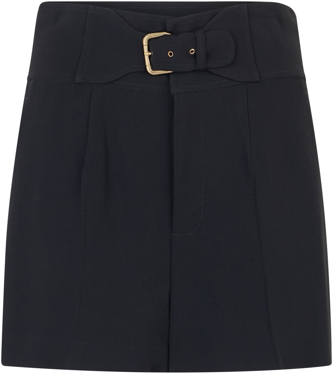 Valentino Black short pants with a high waist embellished with a gold buckle. Zwart
