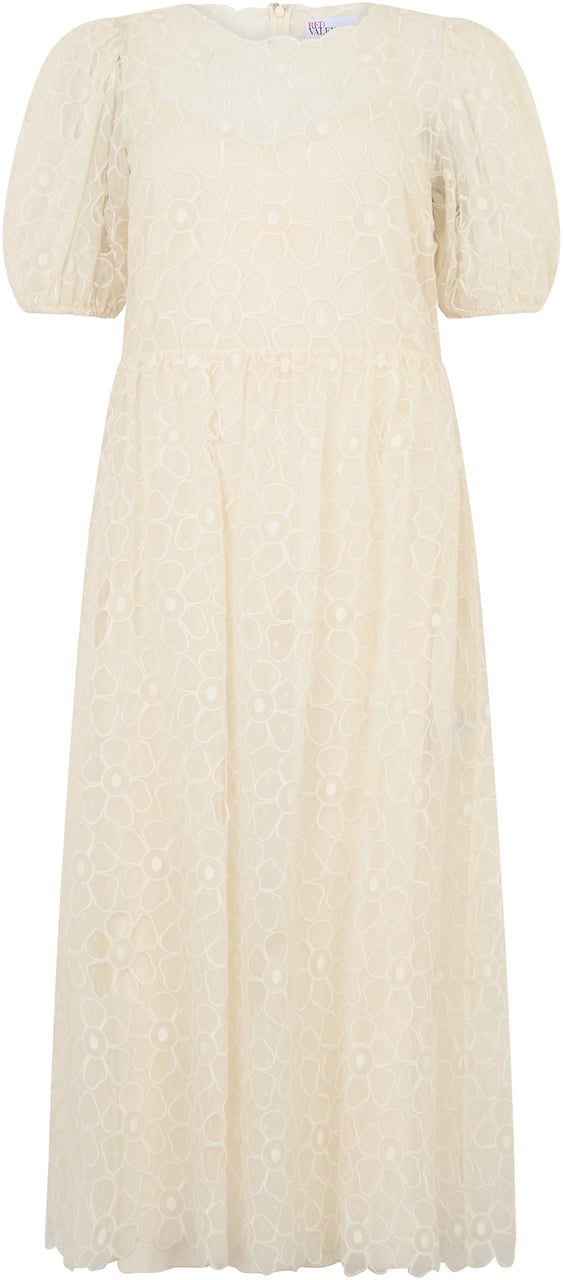 Valentino Long dress in off-white color with short puff sleeves. Neutraal