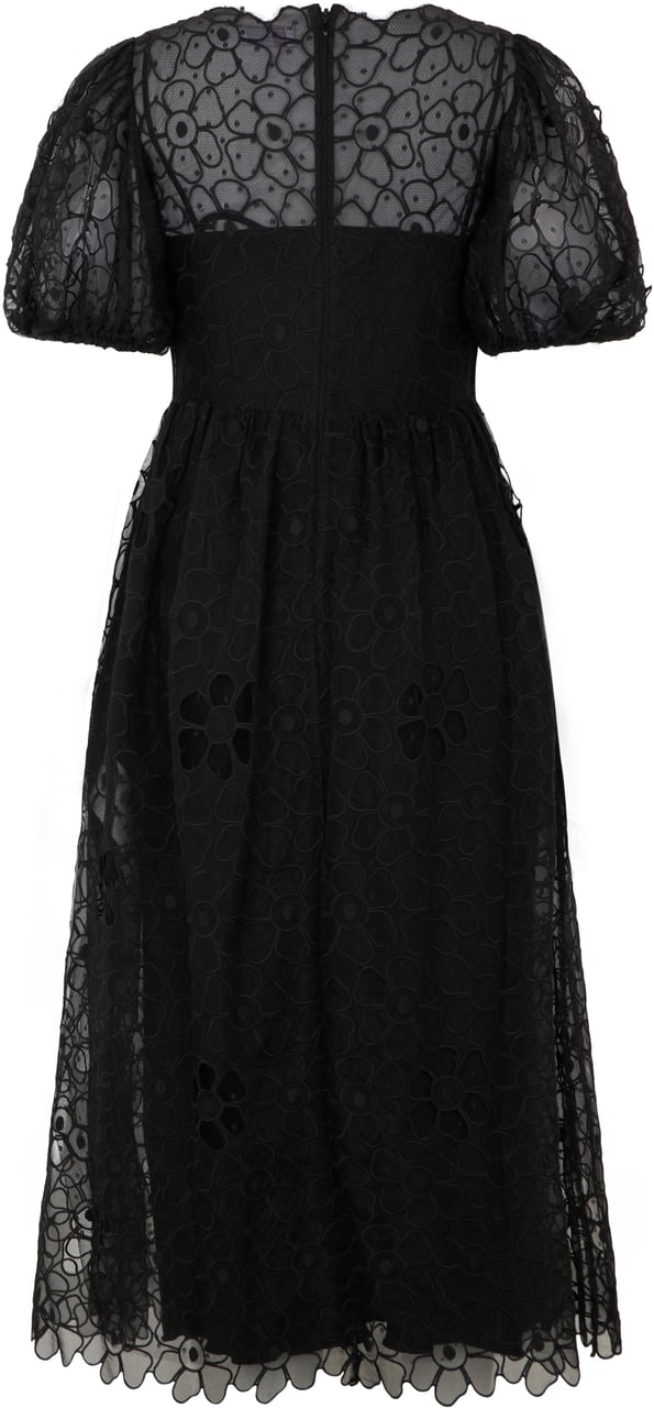 Valentino Elegant long black dress with tulle and flowers. Zwart