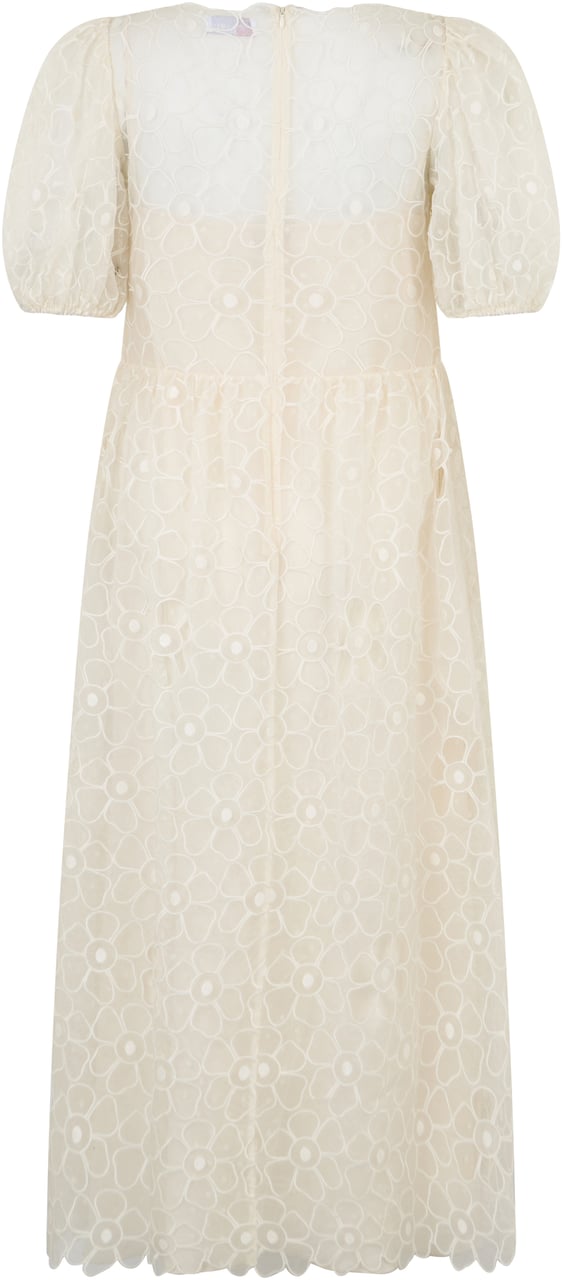 Valentino Long dress in off-white color with short puff sleeves. Neutraal