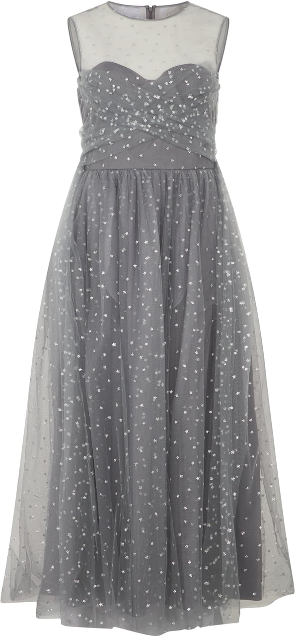 Valentino Elegant long gray dress with heart-shaped transparent neckline. Grijs