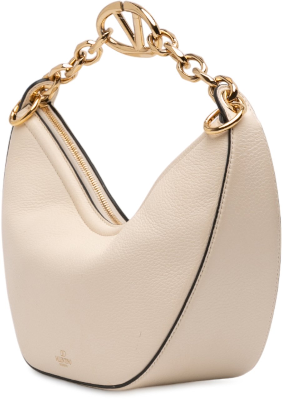 Valentino Small Grainy Calfskin VLogo Moon Hobo Wit