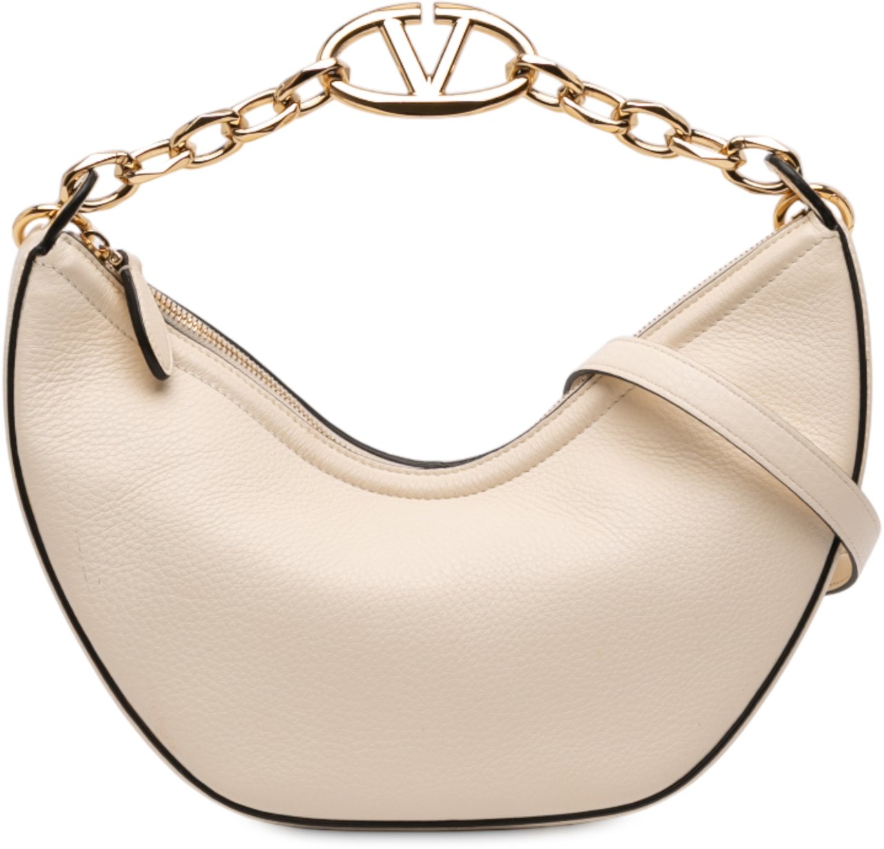 Valentino Small Grainy Calfskin VLogo Moon Hobo Wit