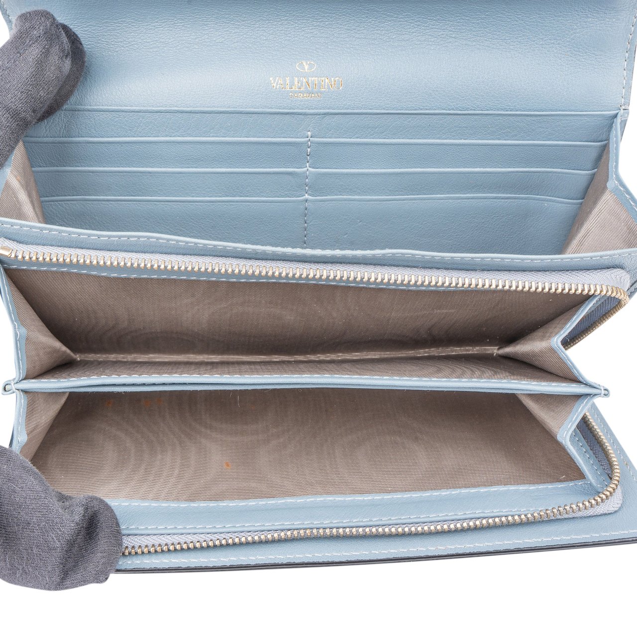 Valentino Valentino Blue Leather Spikes Continental Wallet Clutch Wristlet Blauw