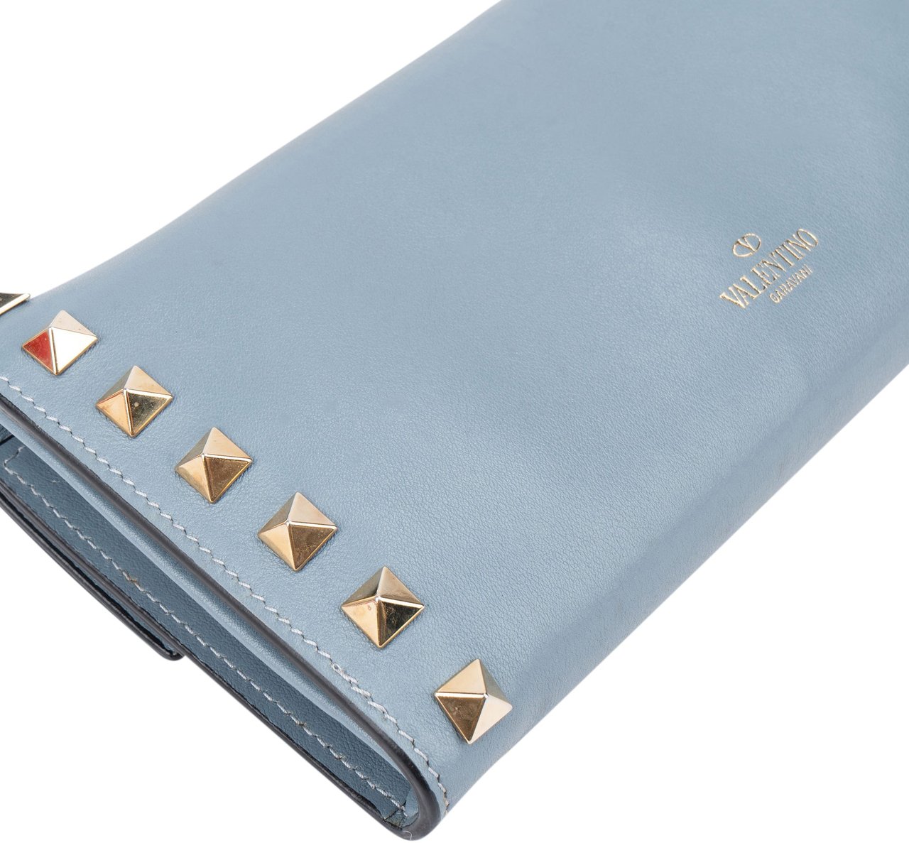 Valentino Valentino Blue Leather Spikes Continental Wallet Clutch Wristlet Blauw