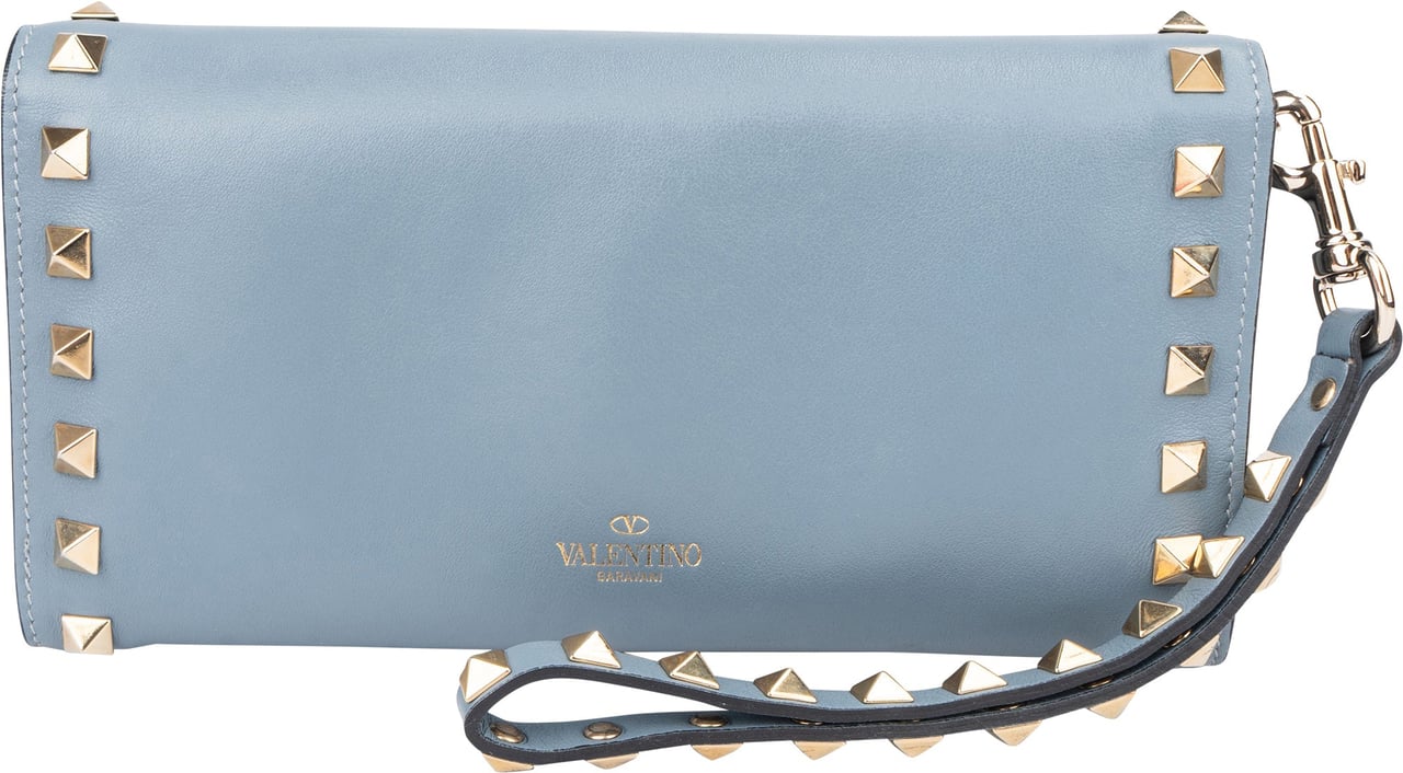 Valentino Valentino Blue Leather Spikes Continental Wallet Clutch Wristlet Blauw