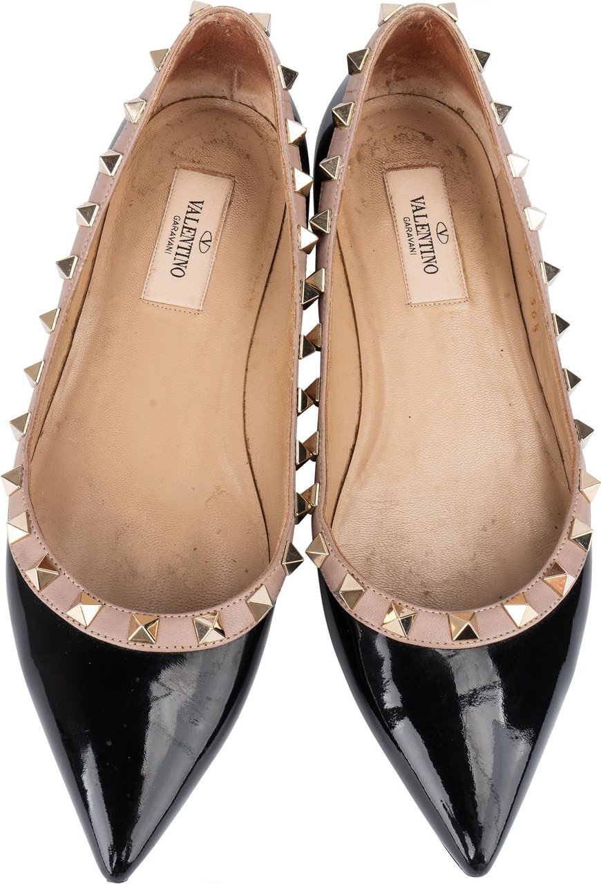 Valentino Black Patent Leather Rockstud Spikes Ballerinas (36,5) Zwart