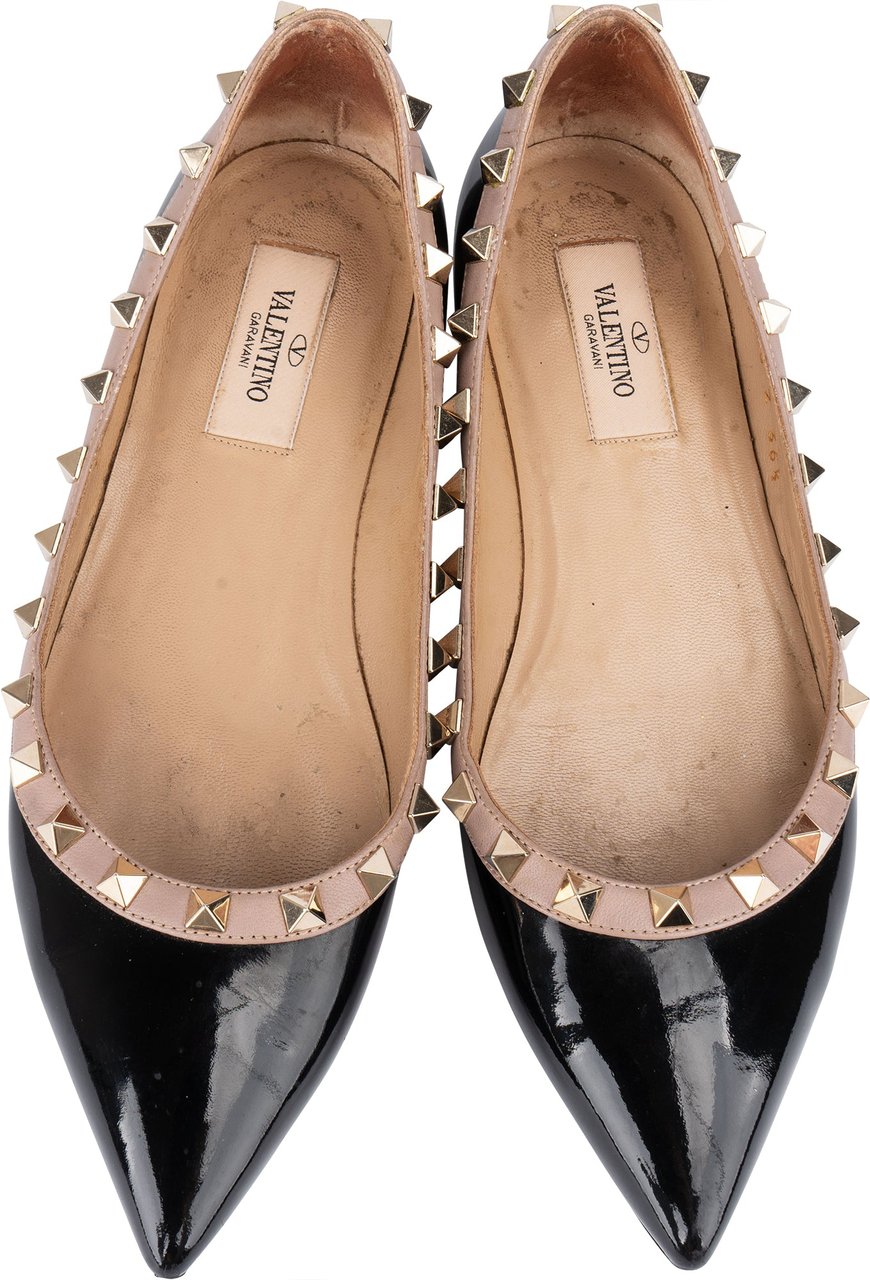 Valentino Valentino Black Patent Leather Rockstud Spikes Ballerinas (36,5) Zwart