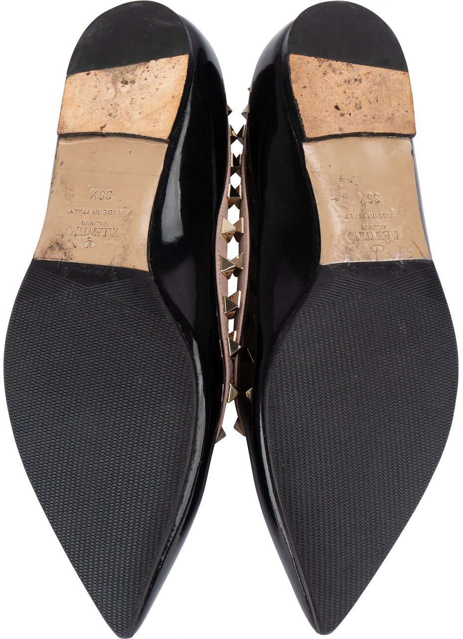 Valentino Black Patent Leather Rockstud Spikes Ballerinas (36,5) Zwart