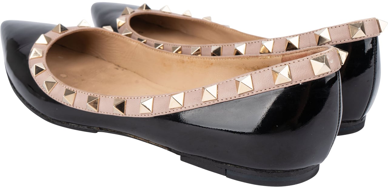 Valentino Valentino Black Patent Leather Rockstud Spikes Ballerinas (36,5) Zwart