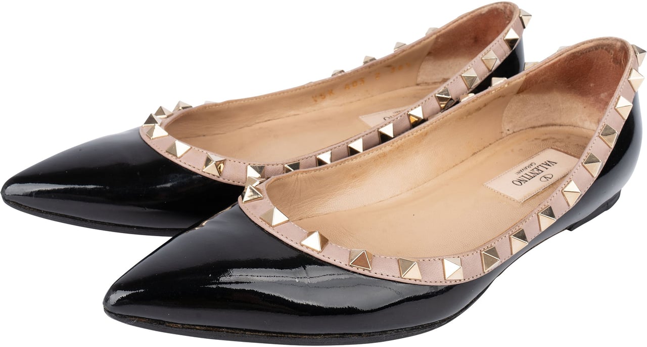 Valentino Black Patent Leather Rockstud Spikes Ballerinas (36,5) Zwart