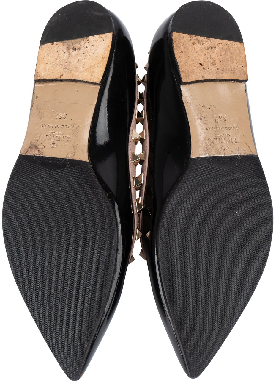 Valentino Valentino Black Patent Leather Rockstud Spikes Ballerinas (36,5) Zwart