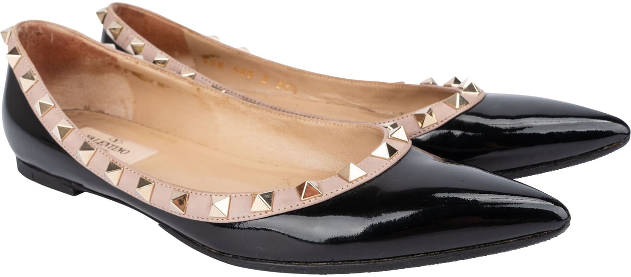 Valentino Valentino Black Patent Leather Rockstud Spikes Ballerinas (36,5) Zwart
